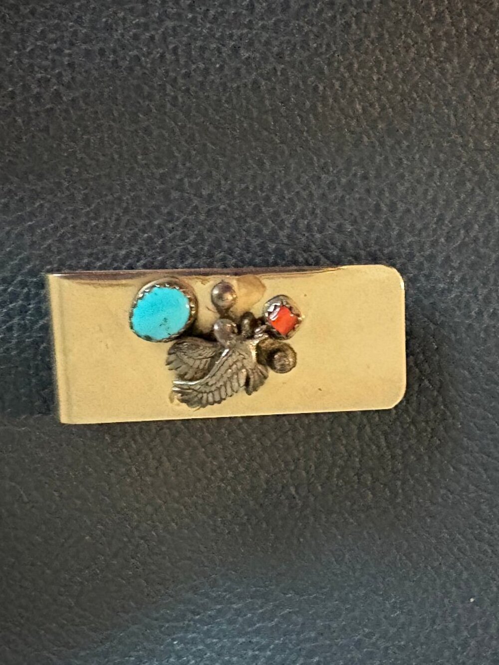 Hand Made Navajo Tie Clip - Silver Plate - Turquise - Coral - 2 inch Long.